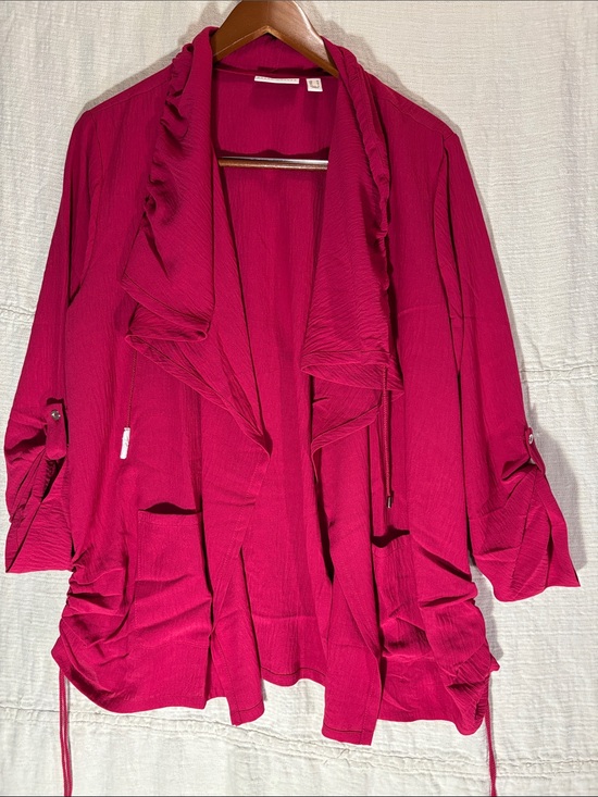 Susan Graver Sweaters - Susan Graver Raspberry Rose Crinkled Woven Drape Front Cardigan NWOT